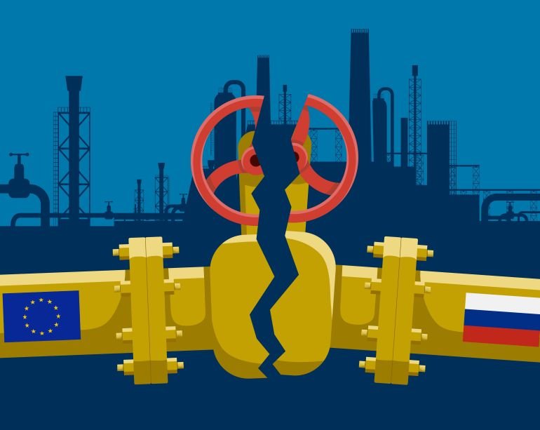 Gas pipeline between Russia and European Union was destroyed and broken. Vector illustration