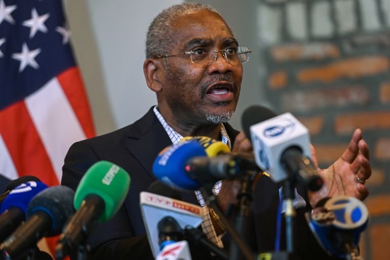 RZESZOW, POLAND - MAY 01: US Chairman, Gregory Meeks speaks to media after a trip to Ukraine at the Bristol Hotel on May 01, 2022 in Rzeszow, Poland. After a secret visit to Kyiv to meet Ukraine's President, Volodymyr Zelenskyy, a two days trip in Poland is schedule where she will meet Polish President, Andrzej Duda. U.S. Speaker of the House Pelosi said this week that she hopes congress can pass President Biden's proposed  billion aid package for Ukraine as soon as possible. (Photo by Omar Marques/Getty Images)