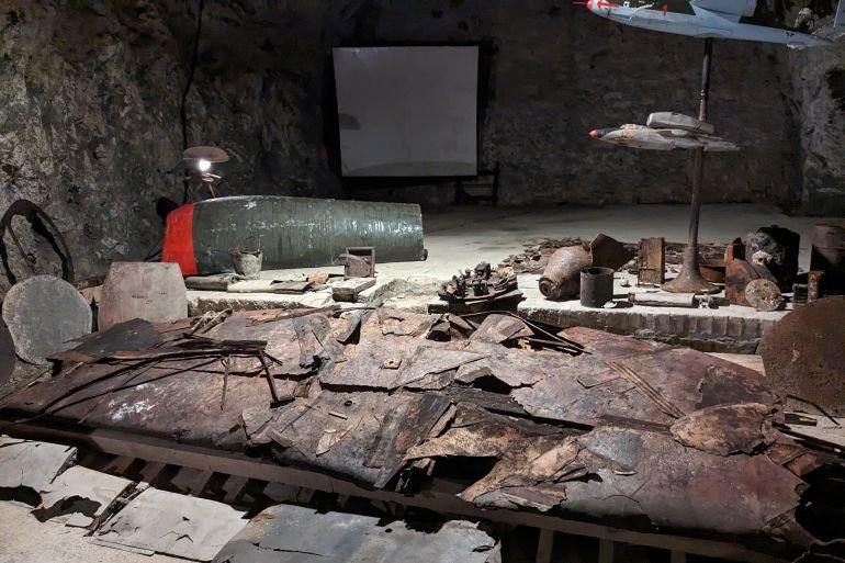 VIENNA,AUSTRIA-JULY 14 2024:Former nazi secret underground jet factory-Heinkel,Heinkel He 162 Volksjäger, Seegrotte-Hinterbruhl mine,remains of the original jet airplane from the production line; Shutterstock ID 2490805537; purchase_order: aj; job: ; client: ; other: