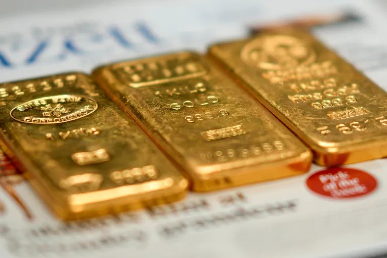 BIRMINGHAM, ENGLAND - DECEMBER 13: three 1kg gold bullion bars lay on the counter in a gold dealers in Birmingham's jewellery quarter on December 13, 2023 in Birmingham, England. Gold prices have increased since the Ukraine War but have soared to record highs since the start of the Hamas-Israel war. Other factors are the weakening US dollar and expected rate cuts from the Federal Reserve. (Photo by Christopher Furlong/Getty Images)