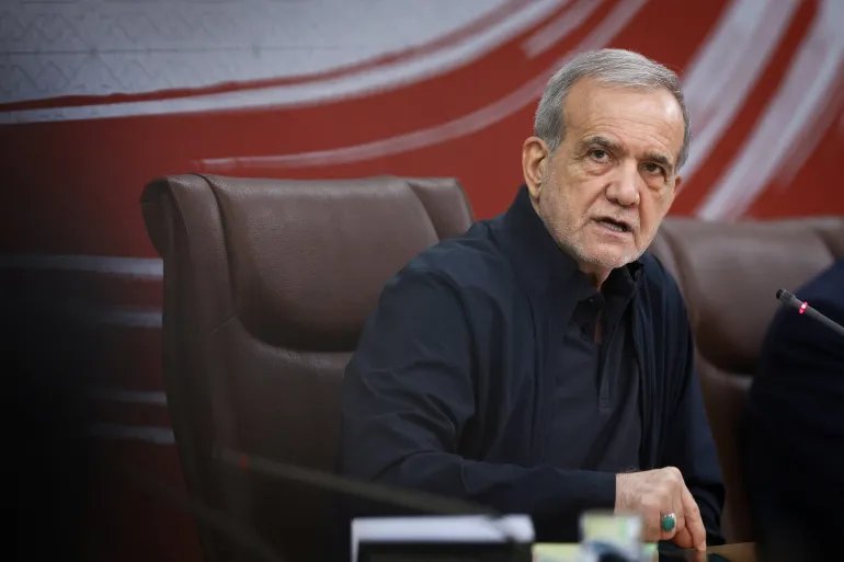 Iranian President Masoud Pezeshkian attends a press conference in Tehran, Iran, August 8, 2026. Iran's Presidential website/WANA (West Asia News Agency)/Handout via REUTERS ATTENTION EDITORS - THIS PICTURE WAS PROVIDED BY A THIRD PARTY. ISRAEL OUT. NO COMMERCIAL OR EDITORIAL SALES IN ISRAEL. NO ACCESS FOR ISRAELI MEDIA. NO USE BBC PERSIAN. NO USE VOA PERSIAN. NO USE MANOTO. NO USE IRAN INTERNATIONAL. NO USE RADIO FARDA. DIGITAL: NO USE BBC PERSIAN. NO USE VOA PERSIAN. NO USE MANOTO. NO USE IRAN INTERNATIONAL. NO USE RADIO FARDA. ISRAEL OUT. NO COMMERCIAL OR EDITORIAL SALES IN ISRAEL