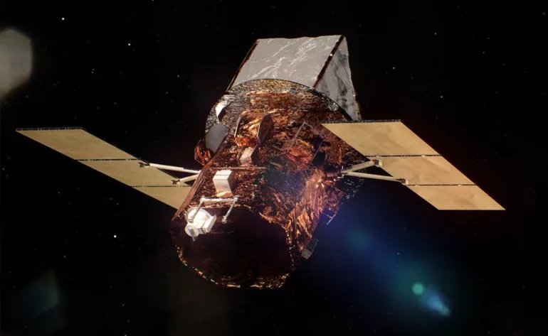 An illustration of NASA’s Neil Gehrels Swift Observatory, which is losing altitude and in danger of reentering Earth’s atmosphere. NASA Goddard Space Flight Center