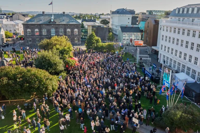 People gather for an