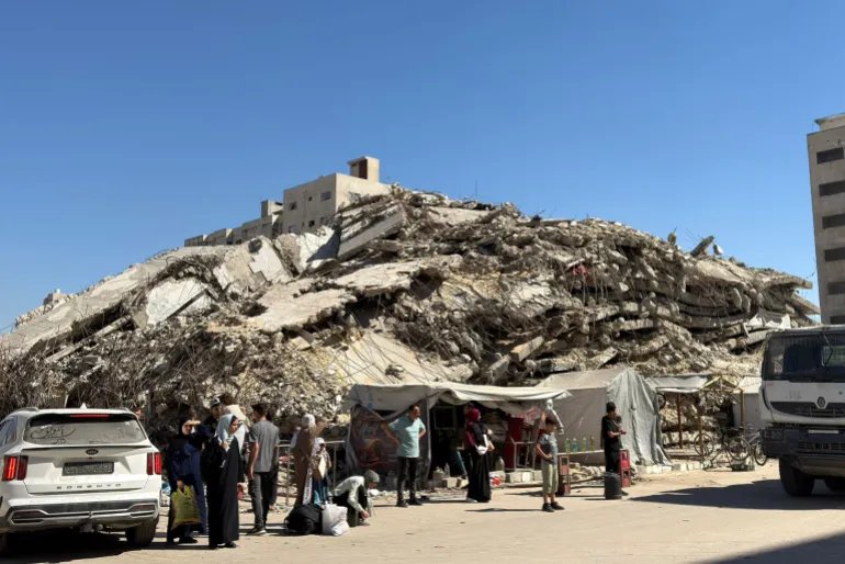 9- غزة - برج وطن في قلب مدينة غزة، الذي كان رمزًا للتحول الرقمي وريادة الأعمال في قطاع غزة، وحاضنة لعشرات الشركات التكنولوجية الناشئة قبل تدميره. 02/06/2026، إياد القطراوي، (نيوز عربي)