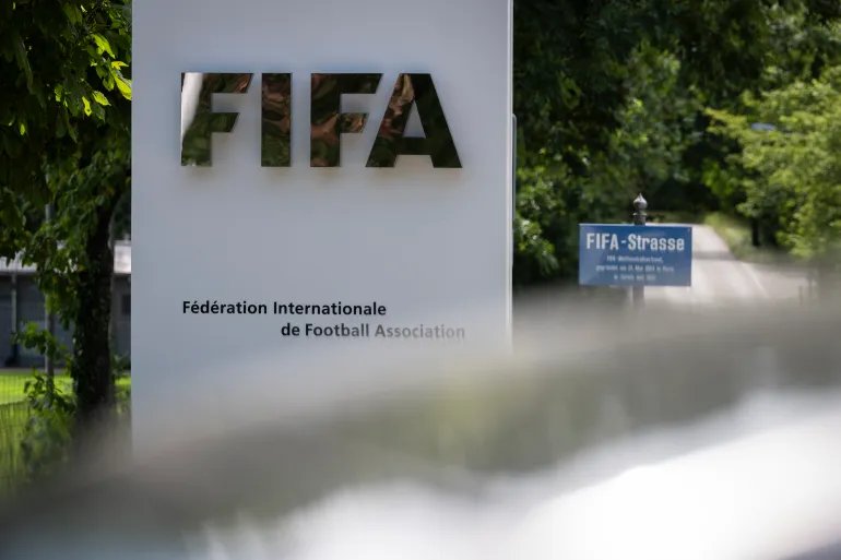 epa13153819 The FIFA logo at the Home of FIFA in Zurich, Switzerland, 06 August 2026. EPA/ANDREAS BECKER