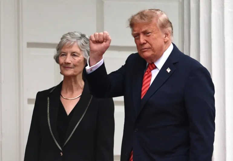 epa13233642 Ireland's President Catherine Connolly (R) greets US President Donald Trump (L) at Aras an Uachtarain in Dublin, Ireland, 12 September 2026. The US president is on a two-day visit to Ireland, including a visit to his golf course in Doonbeg. EPA/NEIL HALL