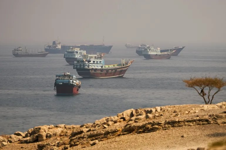 Vessels near the Strait of Hormuz, as seen from Musandam, Oman, August 31, 2026. REUTERS/Stringer