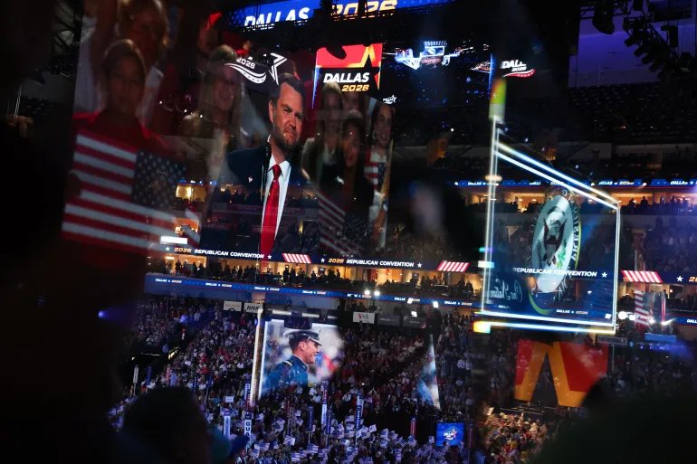 US Vice President JD Vance speaks during the second day of the Republican National Committee midterm convention at the American Airlines Center in Dallas, Texas on September 10, 2026.
