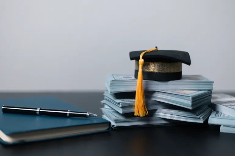 Planning student loan for studying abroad for college or university degree. Saving money coin with banking investment, finance education concept. Future children's education fund cash. Growing saving