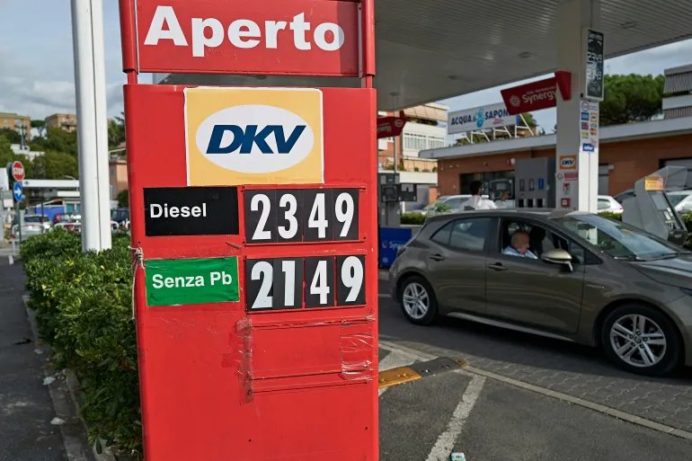 A petrol station displays diesel fuel at €2.349 per litre in Rome on September 24, 2026.
