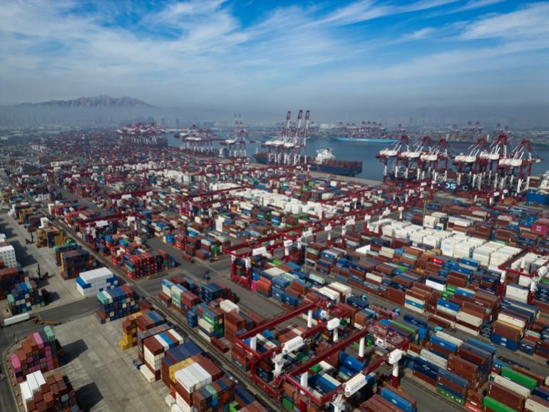 QINGDAO, CHINA - APRIL 12: The scene shows Qingdao Port Foreign Trade Container Terminal on April 12, 2026 in Qingdao, China. Concerns over global supply chain disruptions continue to grow, as escalating trade tensions between the United States and China prompt shipping companies and manufacturers to reassess sourcing strategies and logistics routes through the world's busiest container ports. (Photo by Getty Images)