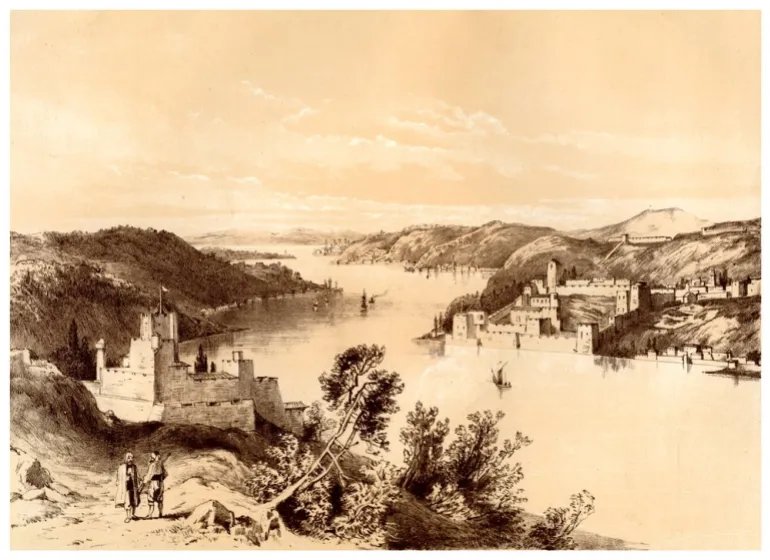 ****داخلية**** Fortresses of the Dardanelles, Turkey, 19th century. The Dardanelles is a narrow strait in northwestern Turkey connecting the Aegean Sea to the Sea of Marmara. (Photo by The Print Collector/Print Collector/Getty Images)