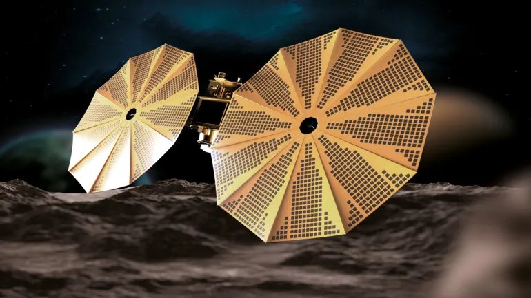 Artist's impression of the United Arab Emirates' MBR Explorer asteroid-studying spacecraft. (Image credit: UAE Space Agency)
