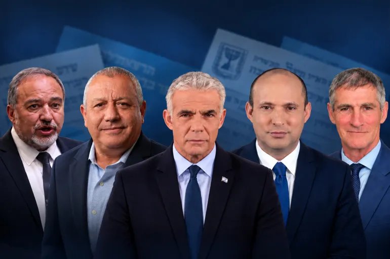 افيغدور ليبرمان رئيس حزب إسرائيل بيتنا غادي ايزنكوت رئيس حزب يشار يائير للابيد رئيس حزب يش عتيد نفتالي بينت رئيس حزب بيحاد يائير غولان رئيس حزب الديموقراطيين