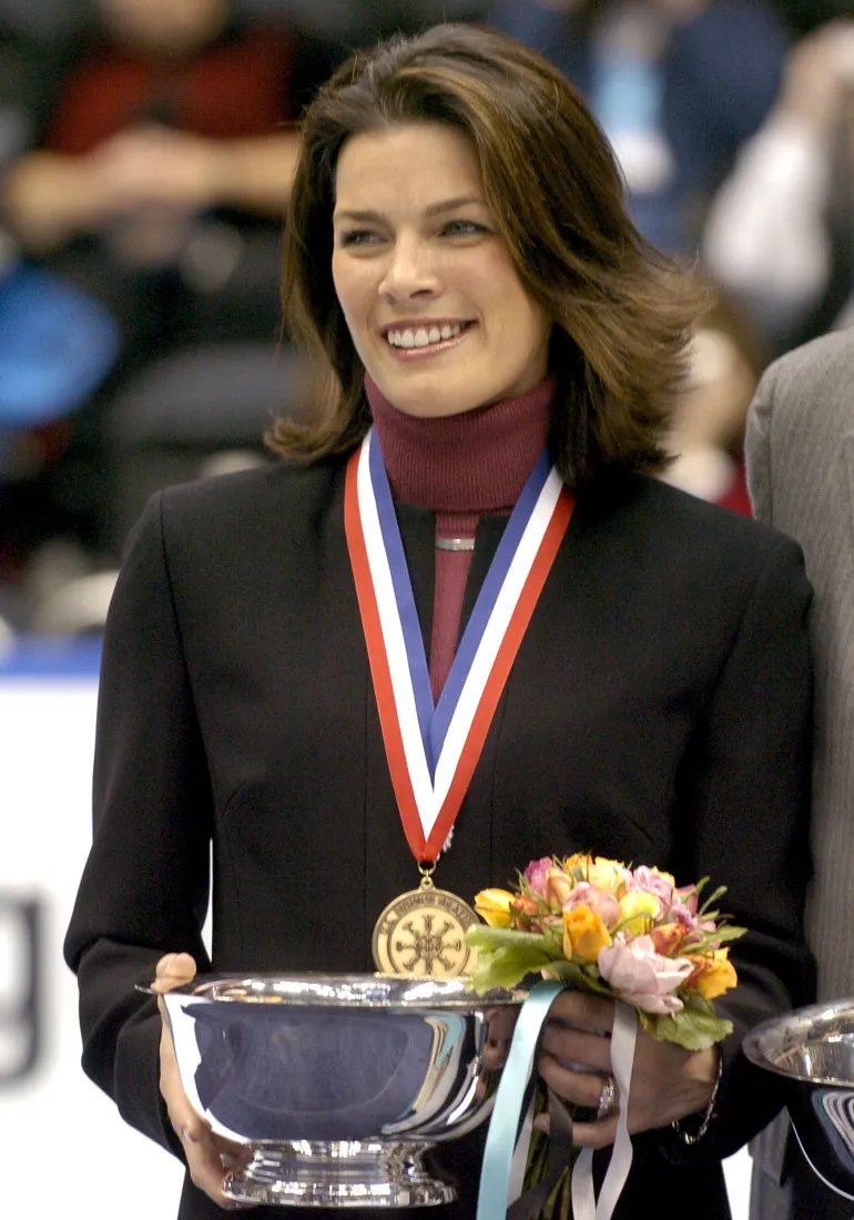 Nancy Kerrigan on ice January 9, 2004 before her induction into the Skating Hall of Fame at the 2004 State Farm U. S. Figure Skating Championships at Philips Arena, Atlanta, Georgia. (Photo by A. Messerschmidt/Getty Images)
